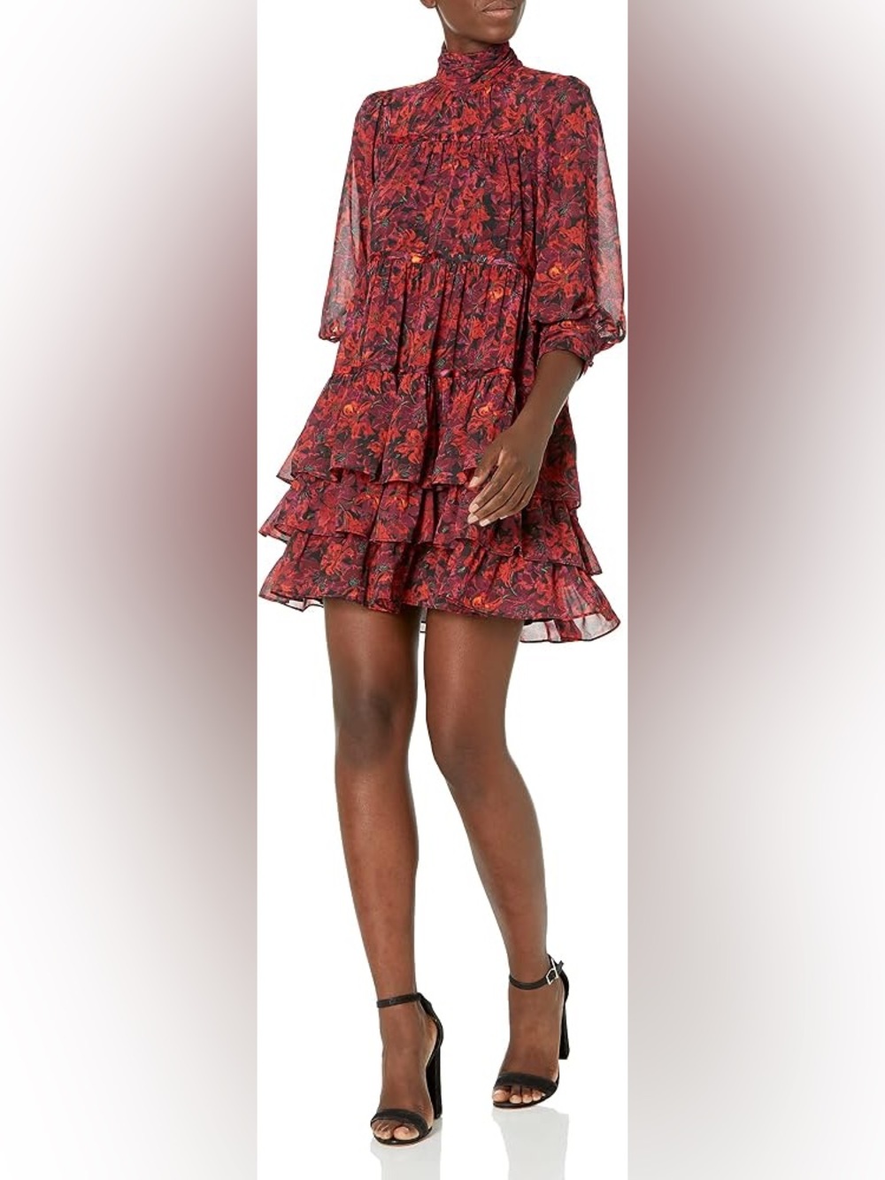 Cinq à Sept Riva Stargazer Lilies Tiered Chiffon Mini Dress Size 4